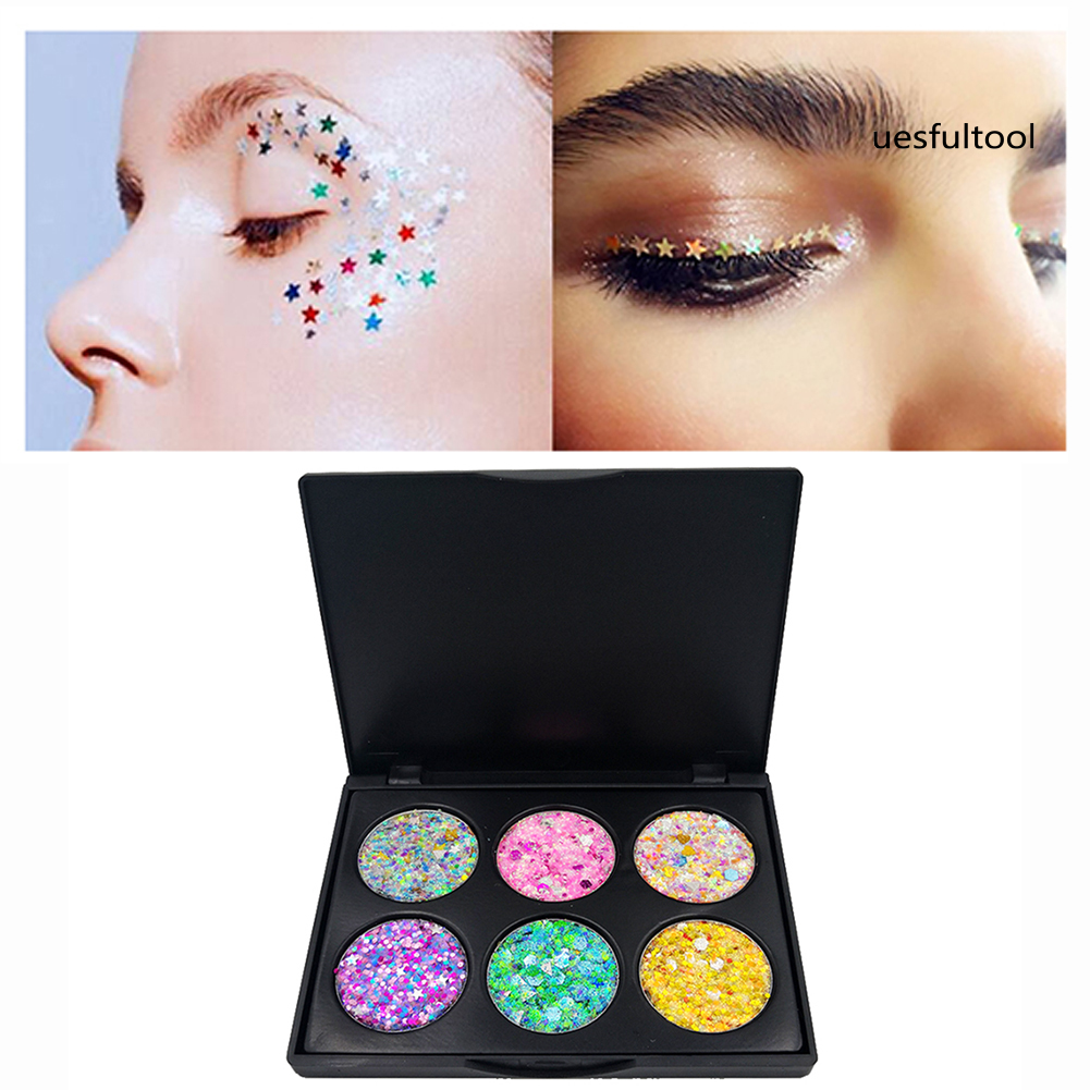 [UF]6 Colors Glitter Shimmers Star Love Heart Sequins Eyeshadow Beauty Eye Makeup