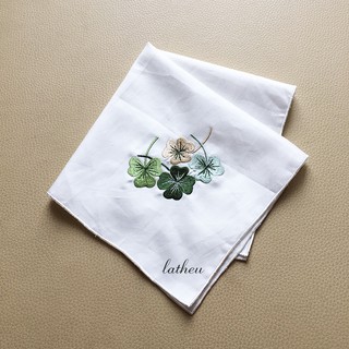 Khăn thêu Cỏ 4 lá (khăn mùi xoa, khăn tay)