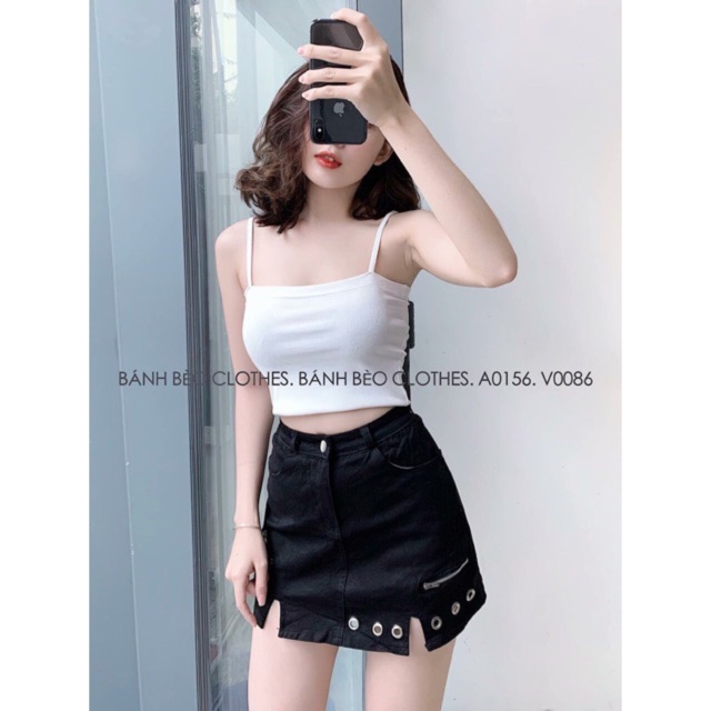 Chân váy kaki phối khoen cá tính