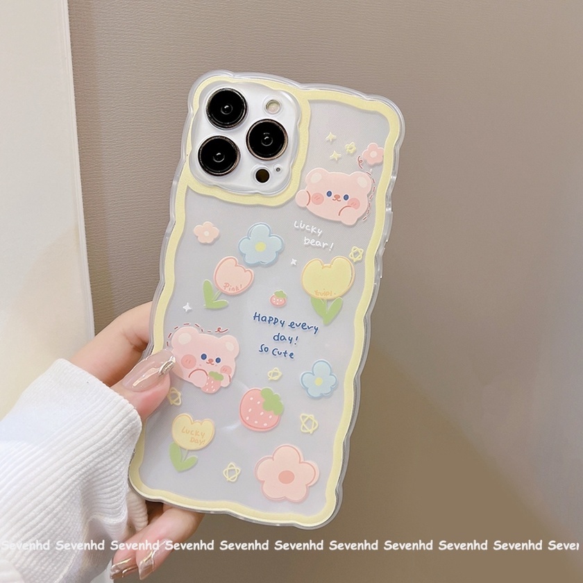 Ready Stock Ốp Điện Thoại Mềm Trong Suốt In Hình Gấu/Hoa Thời Trang Cho Compatible For iPhone 13 12 11 Pro Max SE2020 X XR Xs Max 7 8 Plus