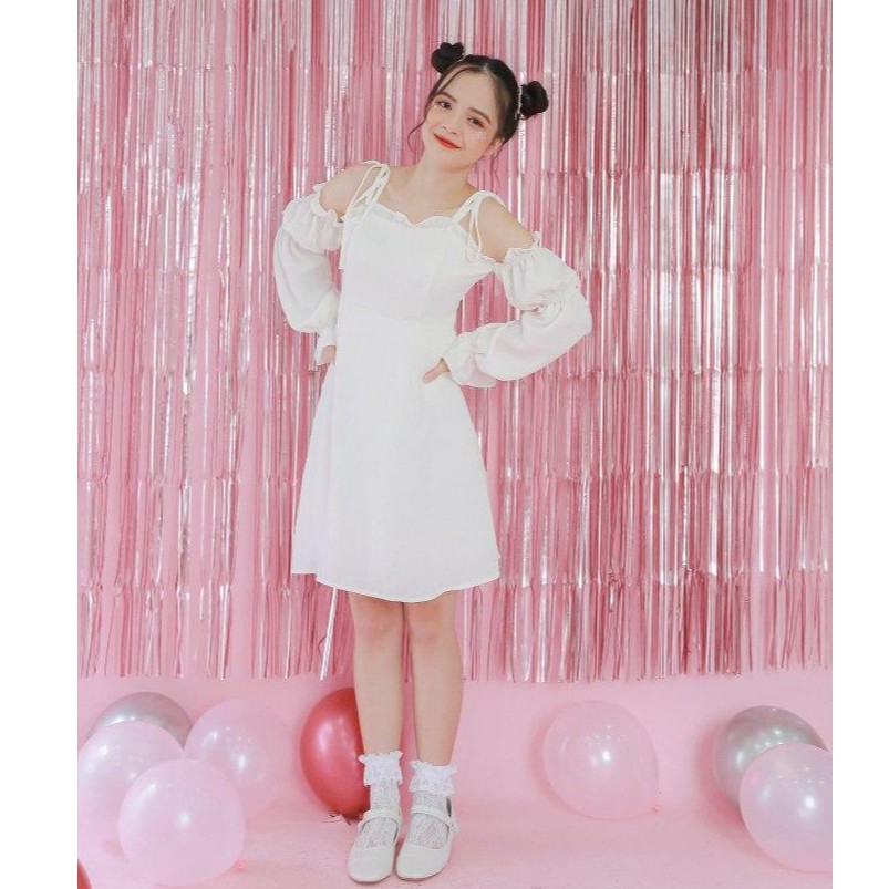 VÁY ĐI CHƠI/ĐI TIỆC/PROM - LINYAN DRESS - VÁY TRỄ VAI CÓ HAI TAY BO CHUN | BigBuy360 - bigbuy360.vn