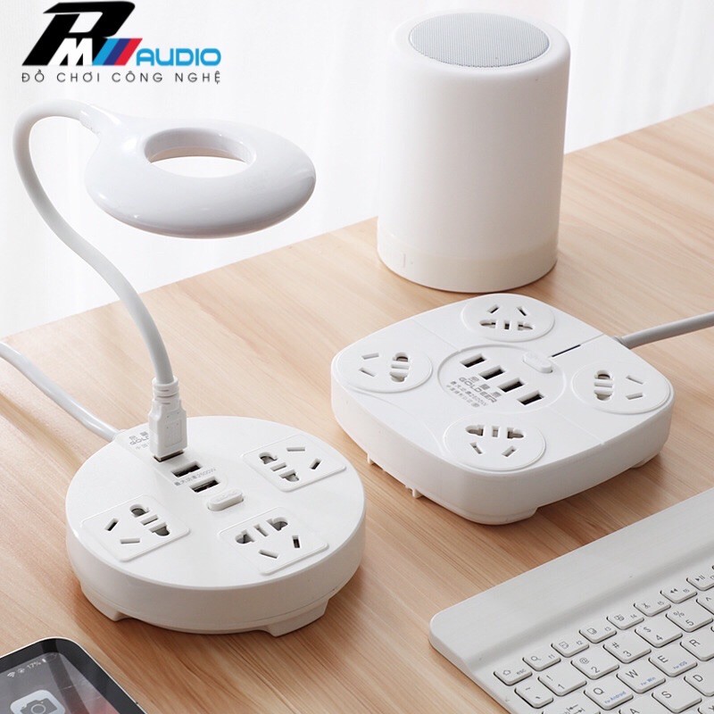 Đèn Led học Để Bàn 3 Cấp Độ chống cận Có Thể Tháo rời kèm ổ điện tích hợp 3 cổng usb sạc điện thoại laptop máy tính bảng
