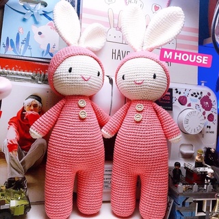 Thỏ Hồng Ôm cho bé - Thỏ len handmade cho bé - Gấu Bông Len