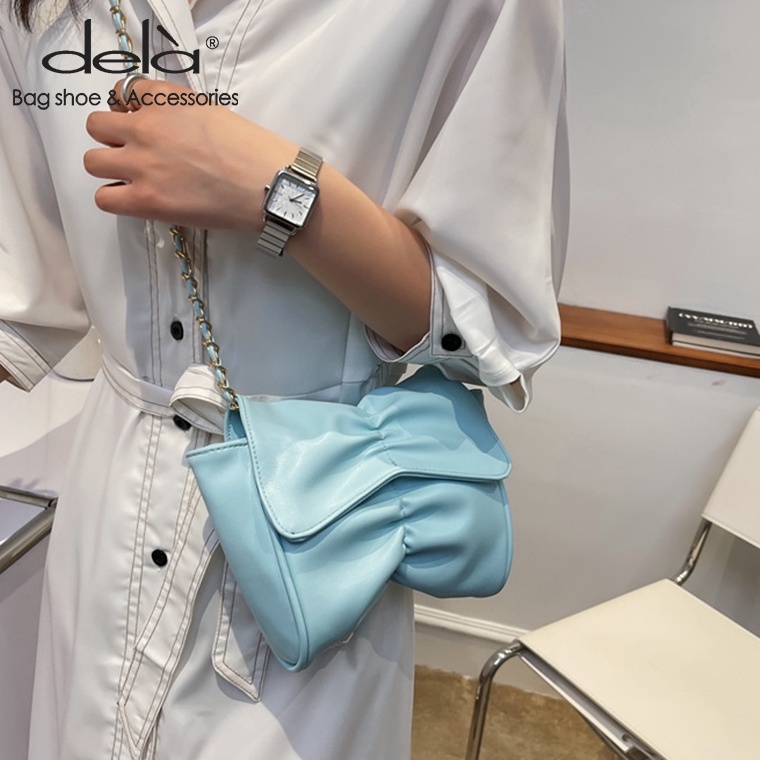 Dela Túi Đeo Chéo mini Họa Tiết Bướm Xếp Ly Phối Dây Xích Chất Lượng Cao Thời Trang Mùa Hè Hàn Quốc Cho Nữ