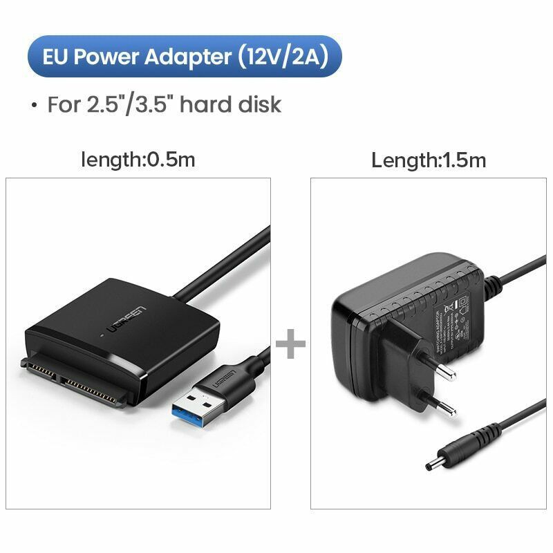 USB 3.0 to SATA Chính Hãng Ugreen 60561+Kèm Adapter 12v 2A (đọc HDD/SDD 2.5&quot;/3.5&quot; 12TB)