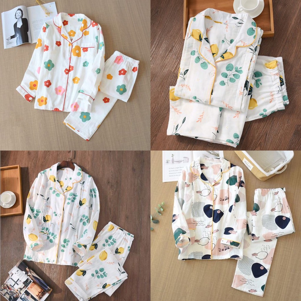 Bộ Đồ Pyjama Bầu Và Sau Sinh Dài Tay Azuno AZ9449 Mặc Mùa Hè Cực Mát Chất Liệu Xô Nhật Cao Cấp