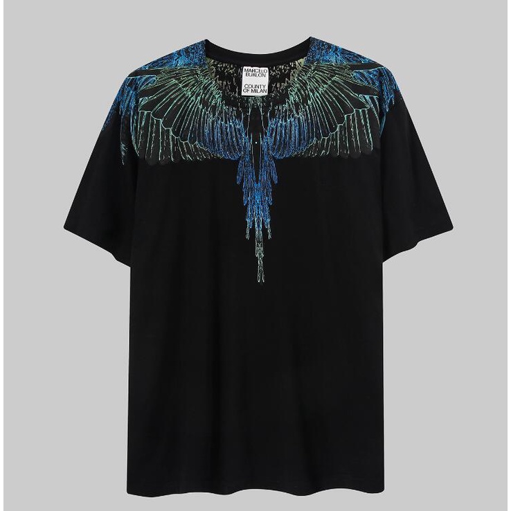 Áo Thun Đen Tay Ngắn In Hình Đôi Cánh Chim Vẹt Thời Trang Cho Nam