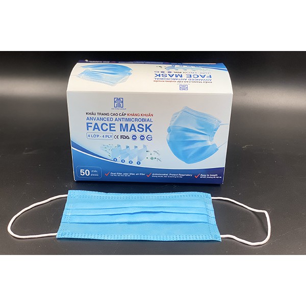 Khẩu Trang Y Tế Kháng Khuẩn HT Pharma 4 Lớp (Hộp 50 chiếc)
