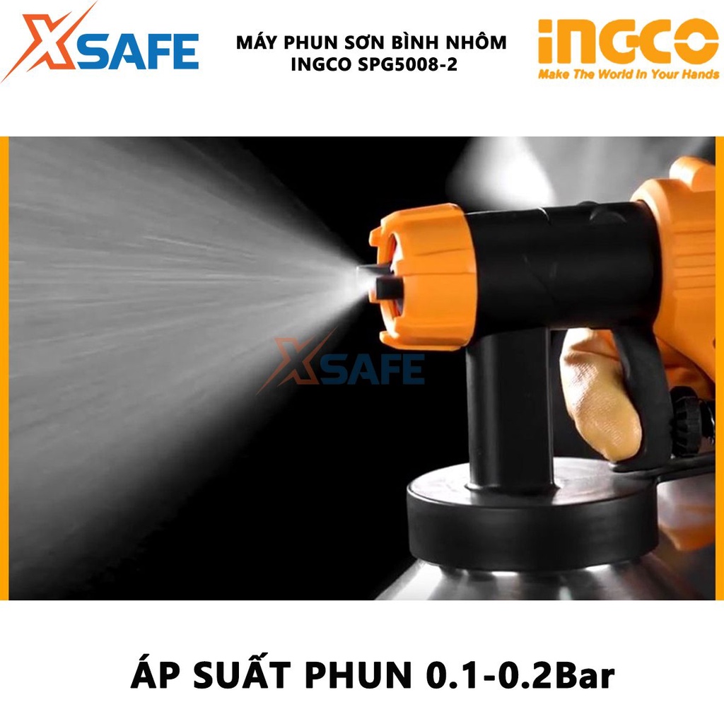 Máy phun sơn INGCO SPG5008-2 Súng phun sơn dùng điện công suất 550W, áp suất phun 0.1-0.2Bar, dung tích bình chứa 800ml