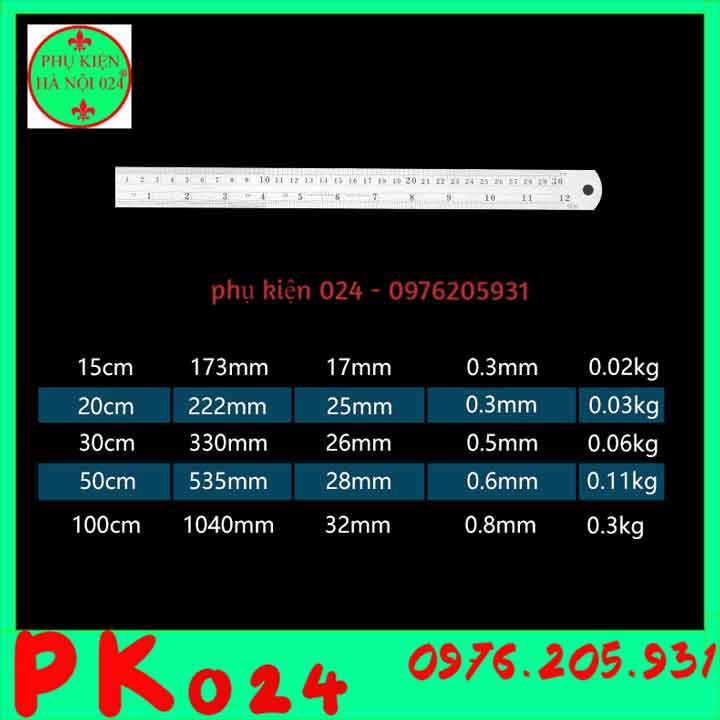 Thước Kĩ Thuật Thép Không Gỉ 15cm, 20cm, 30cm, 50cm Độ Chính Xác Cao