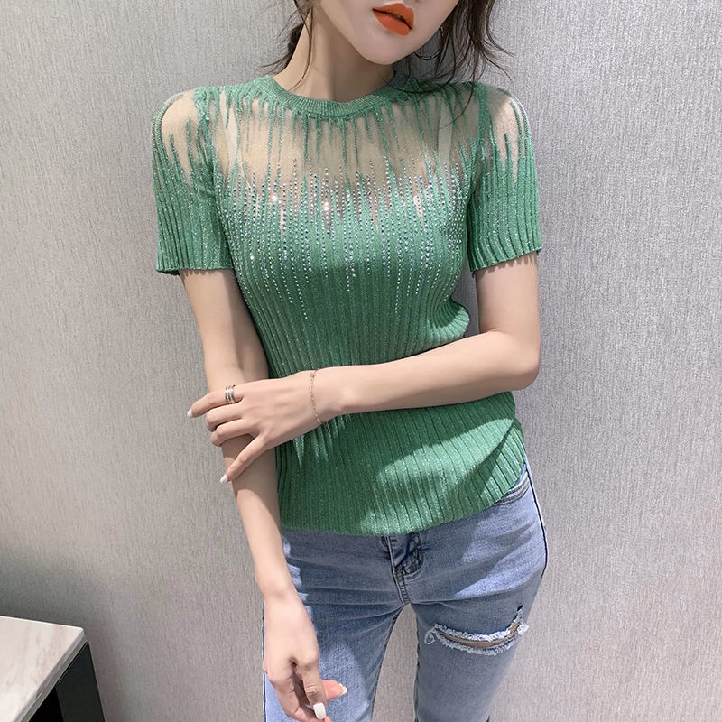 Áo len tay ngắn dáng ôm thiết kế mới thời trang mùa hè dành cho nữ 2021