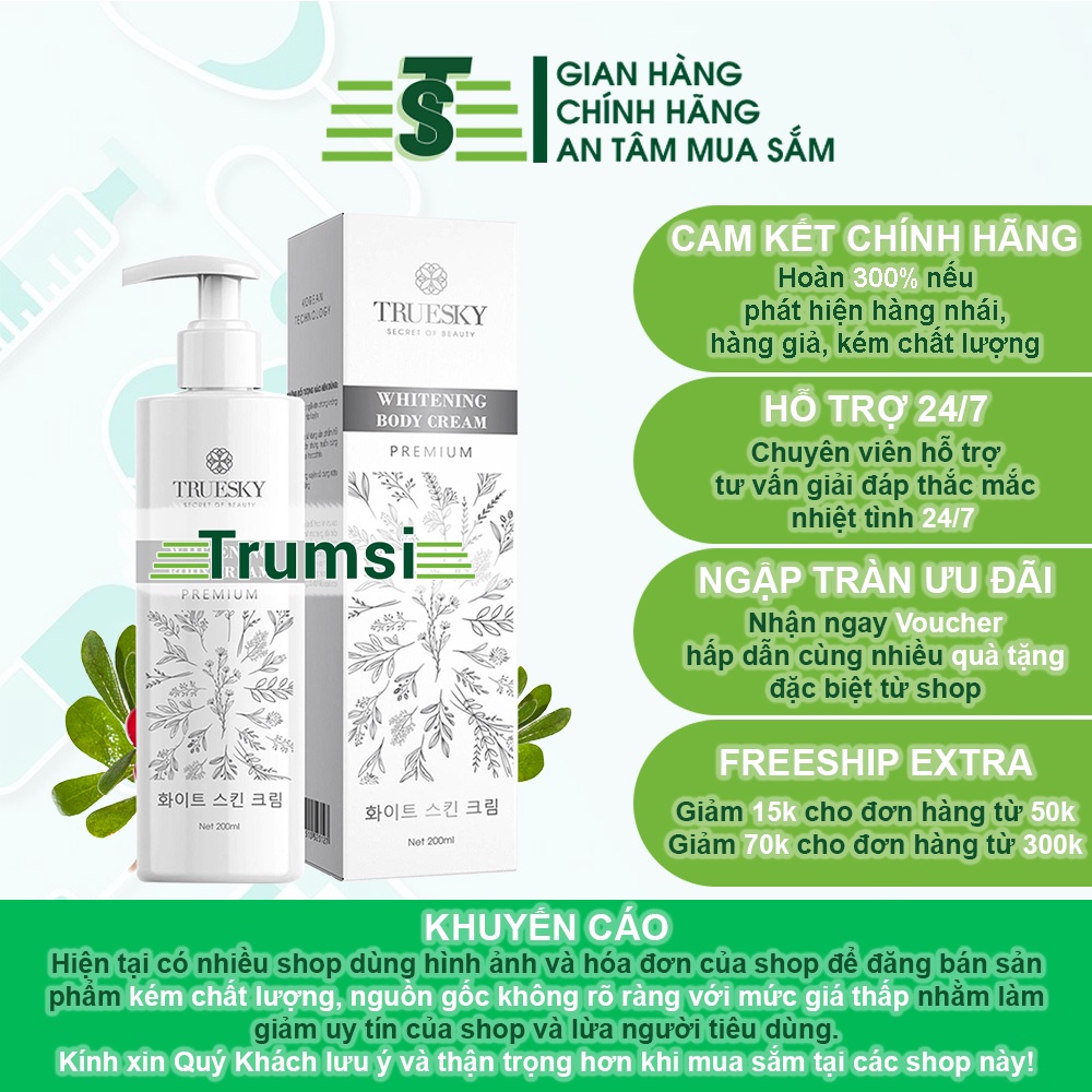 Whitening Body Cream Premium Truesky - Kem ủ trắng da toàn thân giúp làm trắng da cấp tốc, giữ ẩm, tẩy tế bào chết 200ml