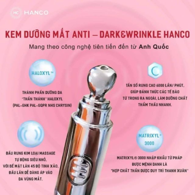 Kem Mắt Hanco - Eye Cream Hanco Kèm Đầu Rung Massage Xóa Thâm- Xóa Nhăn