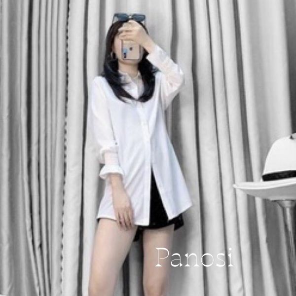 Áo sơ mi trắng nữ áo sơ mi basic nữ tay dài form rộng tay bồng bo chun kiểu dáng trẻ trung năng động - A615 TRẮNG-PANOSI