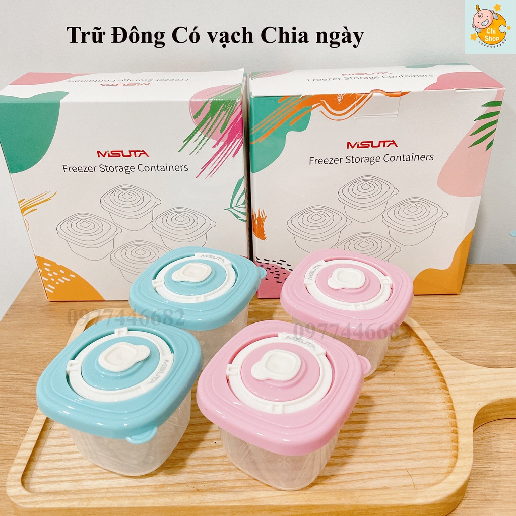 Hộp trữ đông, hộp trữ đồ ăn dặm cho bé 120ml Misuta, dùng được trong lò vi sóng, có đặt lịch ngày trữ đông