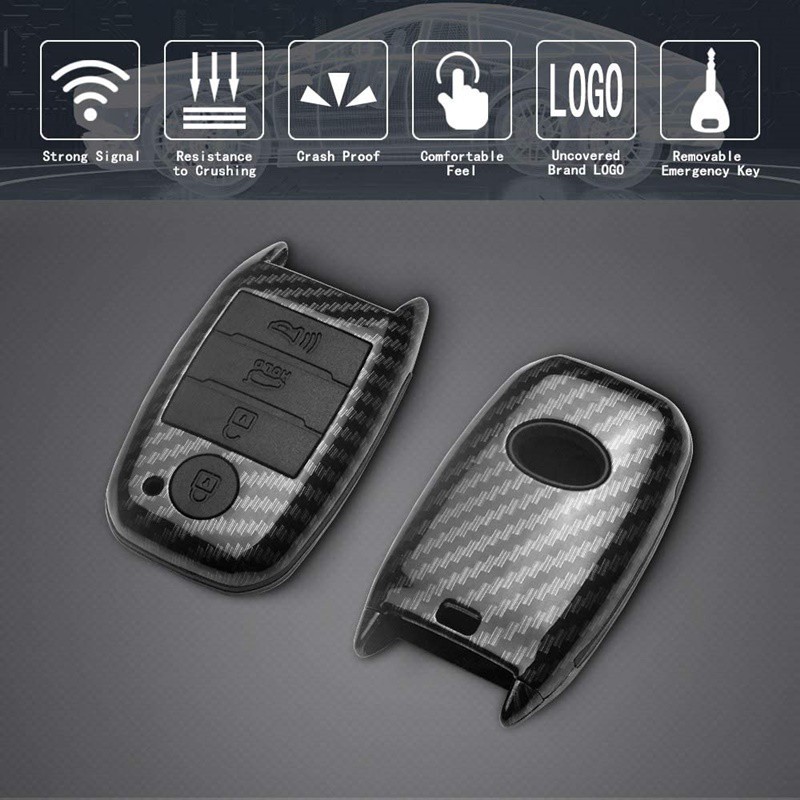Ốp chìa khóa carbon Kia Morning, Sorento, Carens, Soluto, Rio chìa thông minh 4 nút
