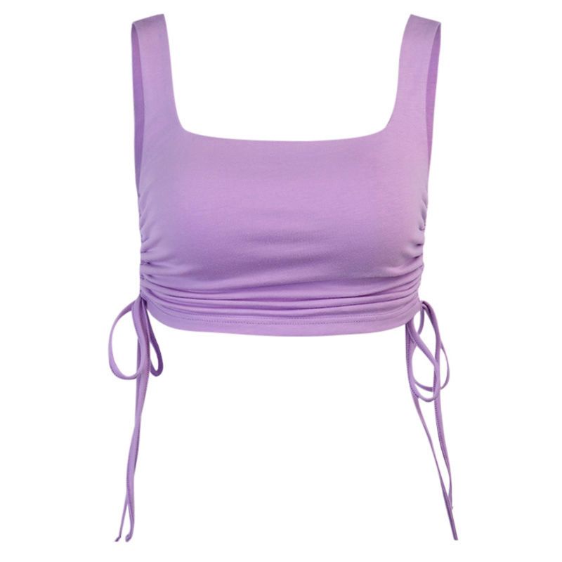 Áo Croptop Không Tay Cổ Vuông Cắt Sâu Dây Rút Màu Trơn Thời Trang Mùa Hè Quyến Rũ Cho Nữ