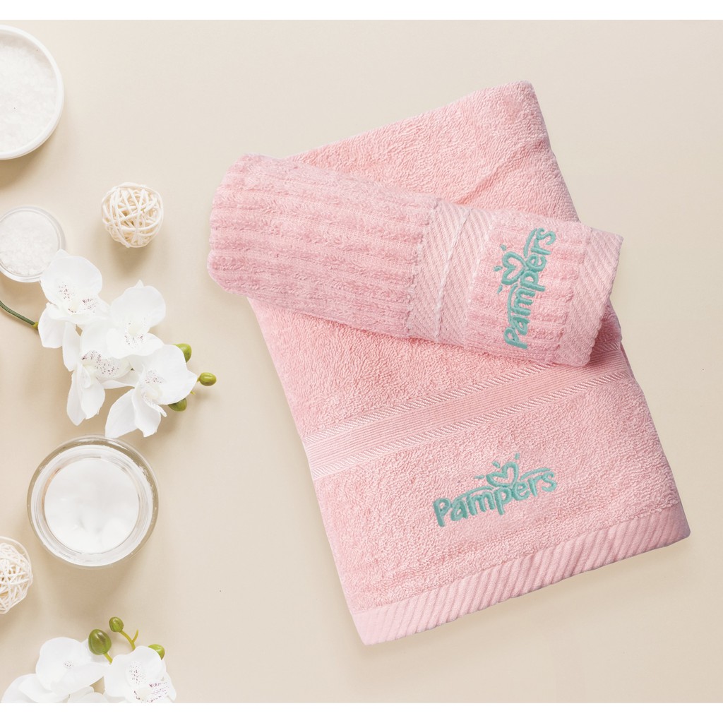 [Mã FMCG80 giảm 10% đơn từ 400K] [MKB Gift] Bộ 2 Khăn Cotton Thêu Logo Pampers