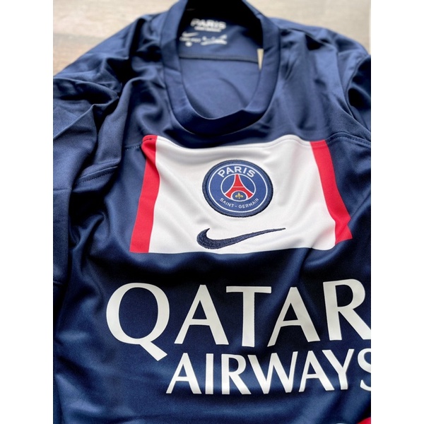Set bộ quần áo thể thao bóng đá vải gai thái clb psg màu xanh than logo thêu đầy đủ 2022 2023