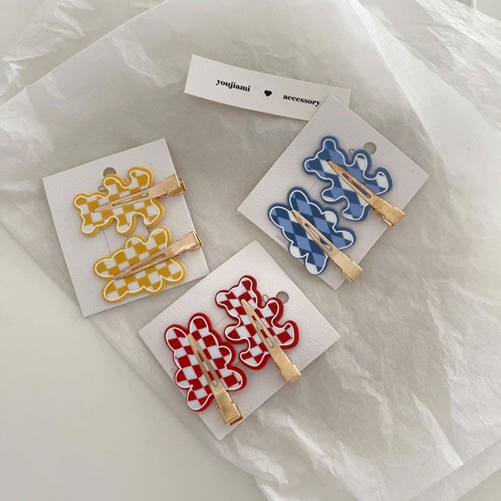 Kẹp Tóc Hình Thỏ / Gấu Kẻ Sọc Caro Không Đường May VANES1 Cho Nữ