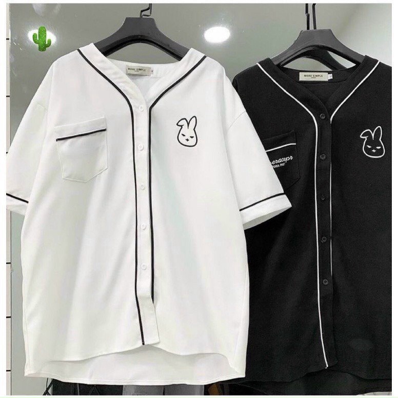 (MẪU MỚI) ÁO KIỂU SƠ MI UNISEX THÊU THỎ NGỰC CHẠY VIỀN PHONG CÁCH HÀN NHẬT SIÊU ĐẸP HHP