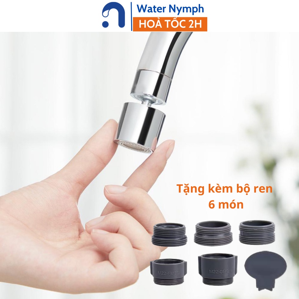 Đầu vòi nước tăng áp, xoay 360 độ Waternymph N23, tạo bọt, chống bắn hai chế độ phun tiện ích (tặng bộ ren 6 món)