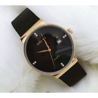 Đồng hồ cặp đôi dây thép lụa Halei Black gold