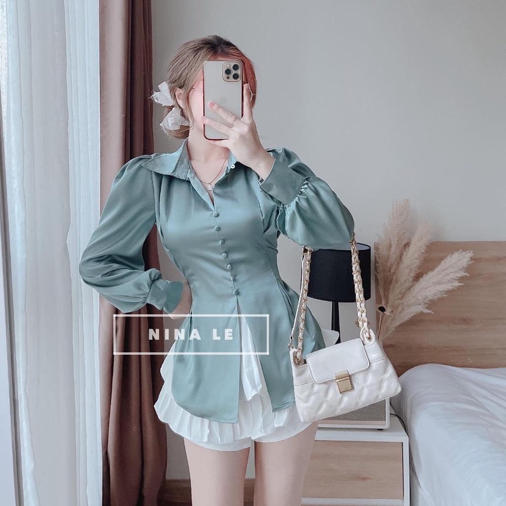 Áo sơ mi lụa khuy xẻ xinh vạt sau ( Không buộc nơ ) phù hợp công sở nhiều màu cá tính