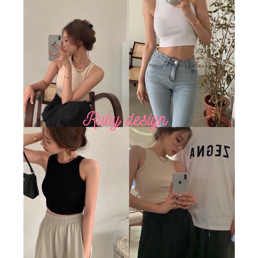 Áo 3 lỗ nữ áo croptop nữ sát nách dáng ôm body vải thun gân co giãn tốt màu đen trắng - Ruby design