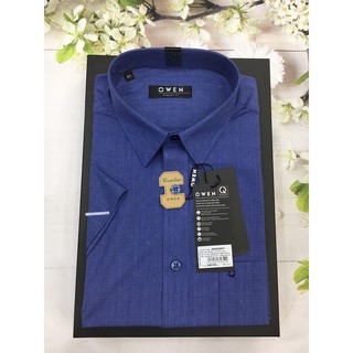 ÁO SƠ MI NGẮN TAY OWEN MẪU MỚI 2021 KẺ TĂM NHỎ XANH BLUE AR20549 ÁO CHẤT SỢI TRE MỊN MÁT KẺ ĐẸP FORM REGUAR ÔM VỪA