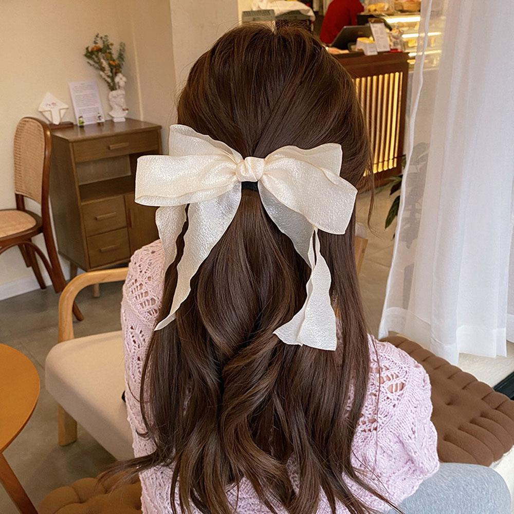 NICKOLAS Kẹp Tóc Nơ Ruy Băng Vải Satin Phối Ren Dễ Thương