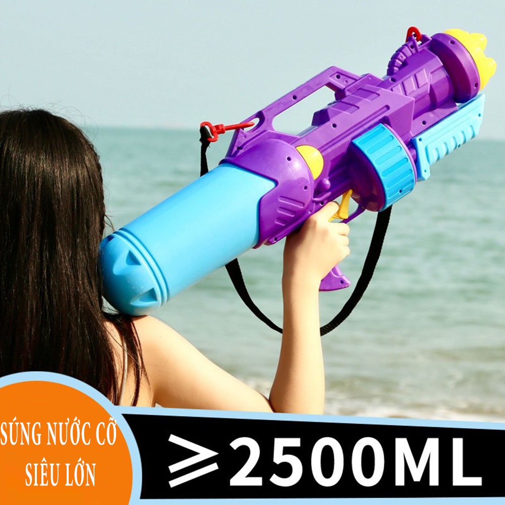 Súng Nước Áp Lực Ngoại Cỡ Cực Đại Siêu To Thể Tích 2500ml Violet Tặng Kèm Dây Đeo