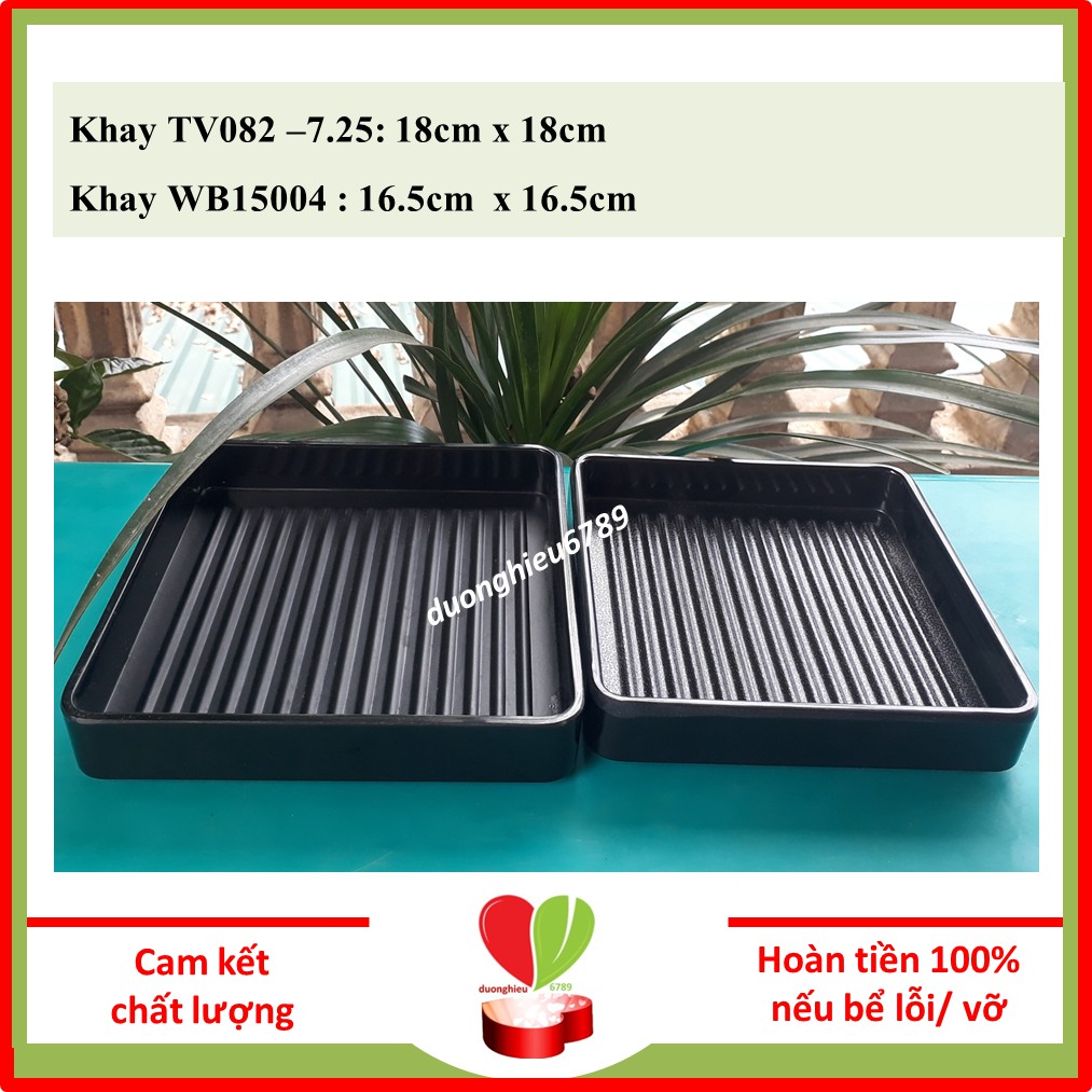 [100% Melamine] Khay Nhựa Phíp Hình Vuông, Khay Để Thịt Nướng Dáng Vuông BBQ Đen Nhám Sang Trọng