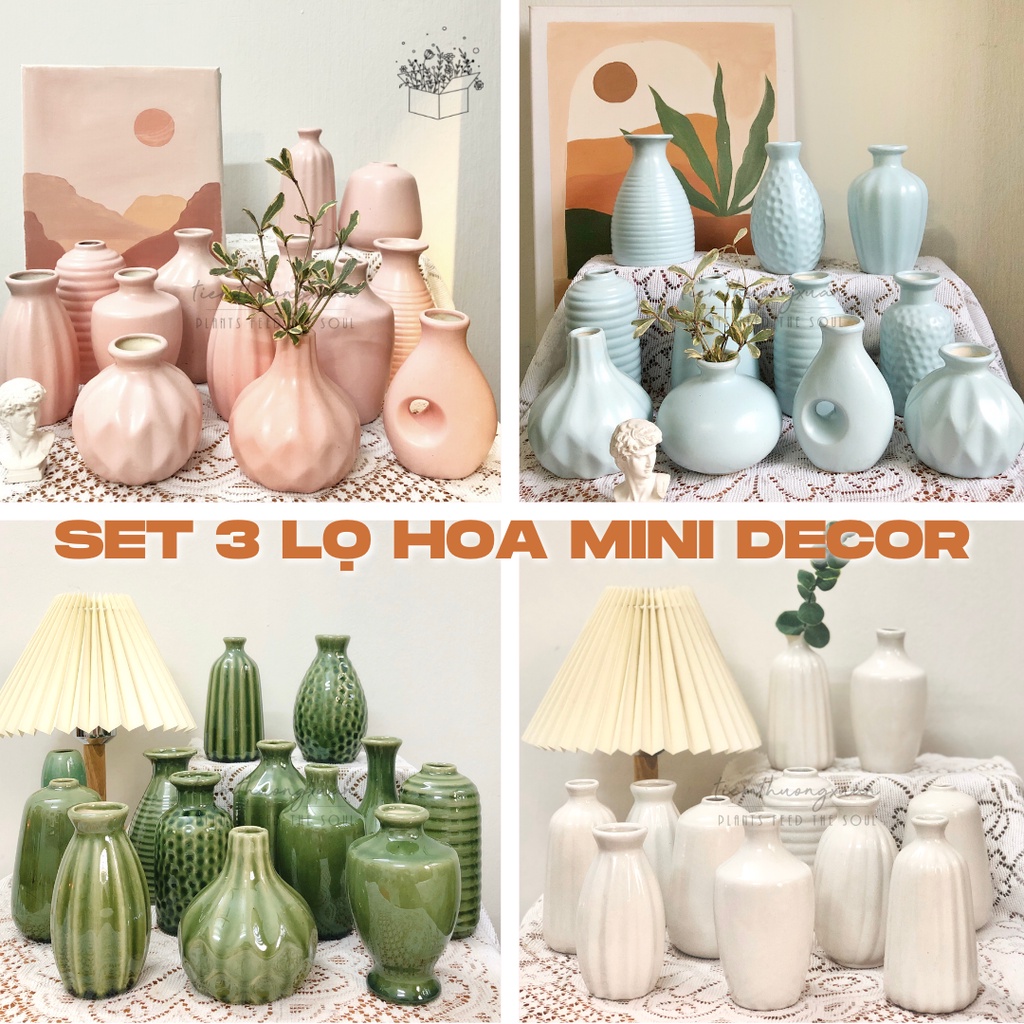 Set 3 bình hoa decor trang trí nhà cửa, văn phòng - Lọ hoa mini