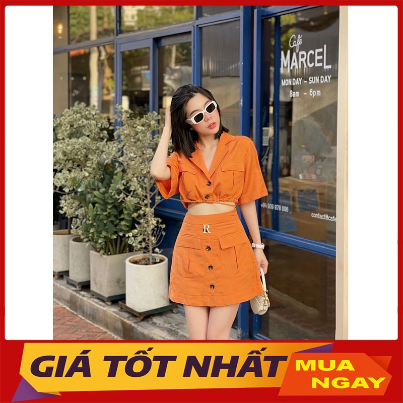 Sét Áo Sơ Mi Dáng Croptop Mix Chân Váy Hàng Cao Cấp M0988
