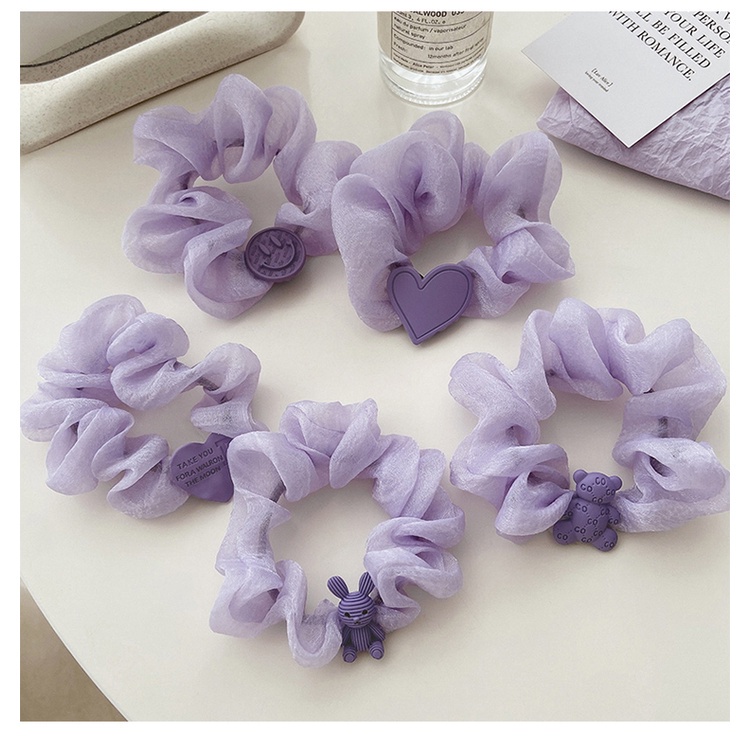 Dây Cột Tóc Cao Su Bản Lớn In Họa Tiết Hoạt Hình Gấu Trái Tim Màu Xanh Dương