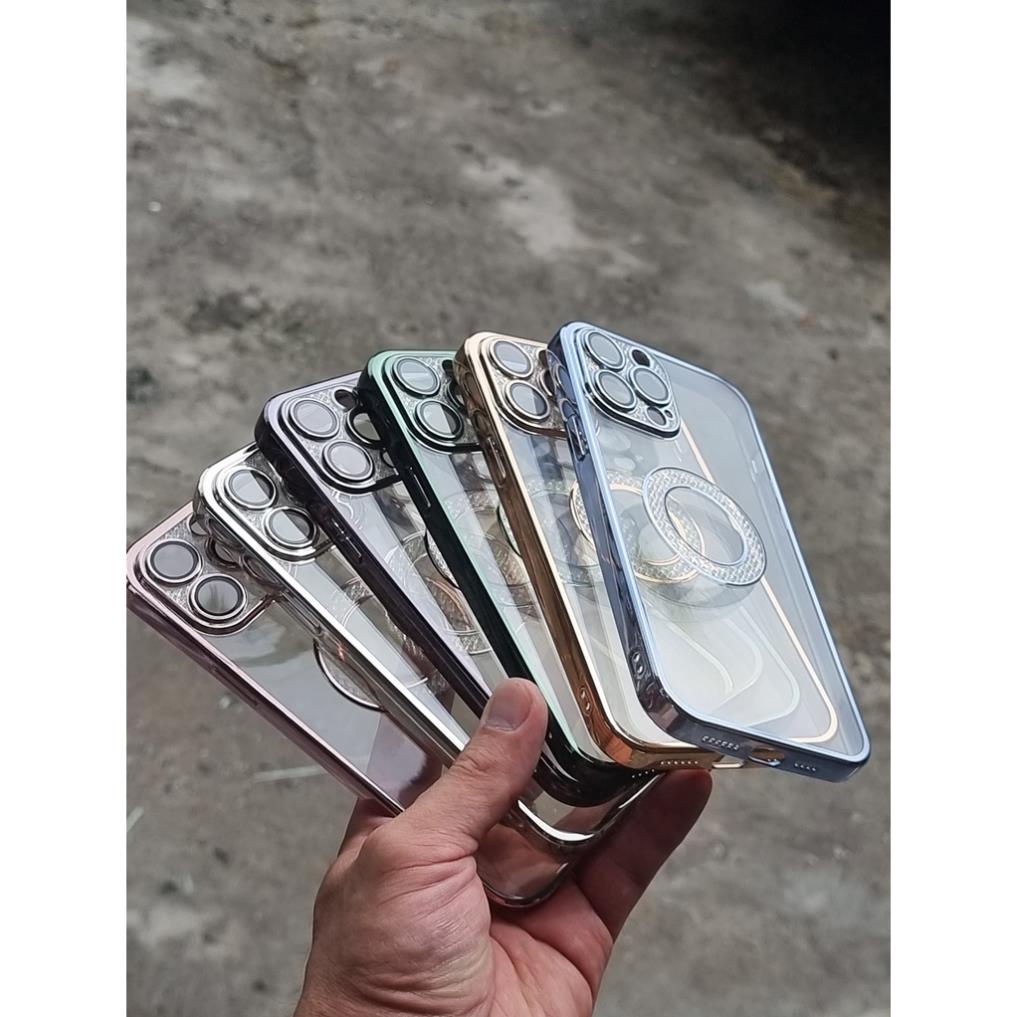 Ốp lưng trong KF viền màu camera + vòng tròn táo đính đá cho iPhone 13, 13 Pro, 13 Pro Max siêu đẹp bảo vệ camera