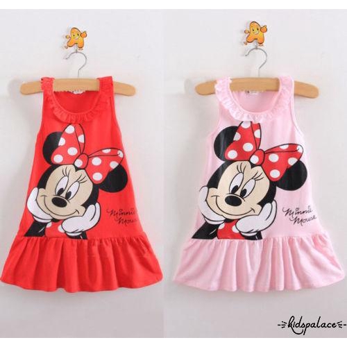 Đầm hình chuột Minnie màu vàng in họa tiết hoạt hình cho bé gái