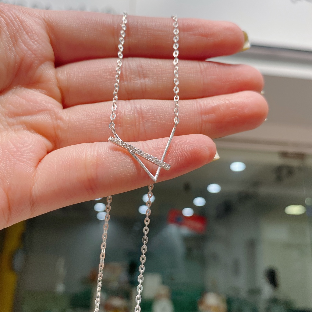 Dây Chuyền Bạc Ta Cao Cấp CaoBac Silver Chữ V vắt Chéo V Trơn V Đá Thiết Kế Tinh Tế Nhẹ Nhàng, Thanh Lịch Cho Bạn Gái