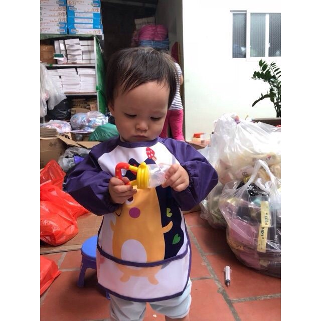 Áo yếm ăn dặm dài tay có máng hứng cho bé tập ăn dặm Áo yếm ăn dặm