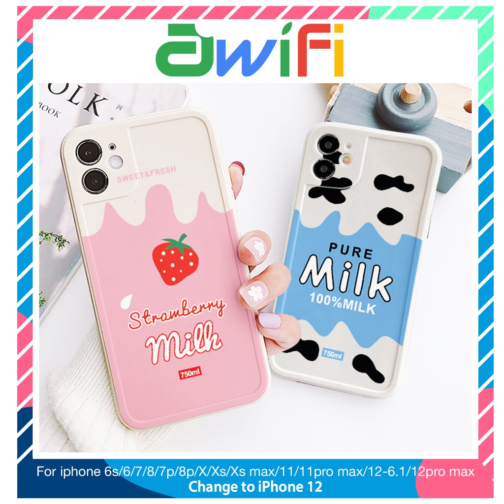 Ốp lưng iphone viền nổi bóng milk 6/6plus/6s/6splus/7/7plus/8/8plus/x/xr/xs/11/12/pro/max/plus/promax-Awifi B5-3