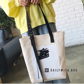 Túi vải đeo vai dây đen. Túi tote