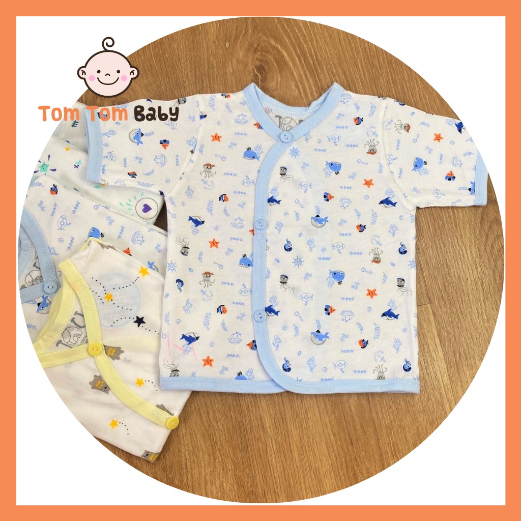 Áo sơ sinh Tay Ngắn Cài Xéo Họa Tiết JOU, chất vải cotton 100% cao cấp mềm, mịn, thoáng mát, hàng giao giống hình