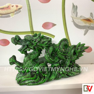 Tượng Đá Trang Trí Thanh Long Phong Thủy - Tượng Rồng Đá Xanh Lục Bích - Đá Composite - Dài 26cm