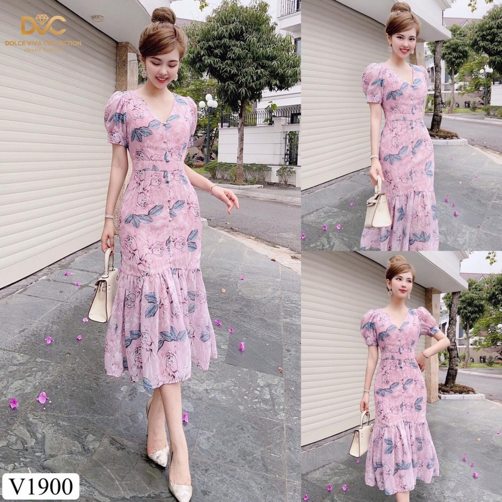 Váy đầm body hoa dáng đuôi cá chiết eo đính khuy sang trọng V1900 - Adelashop [kèm ảnh thật] | BigBuy360 - bigbuy360.vn