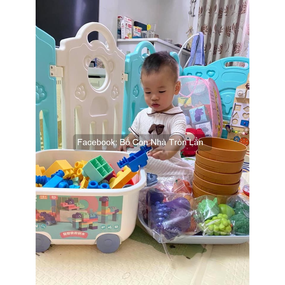 LEGO DẺO KÍCH THƯỚC SIÊU TO CHO BÉ - thùng nhựa đựng 50 80 mảnh hộp 40 - BỘ XẾP HÌNH DẺO - Chất liệu SILICON ABS an toàn