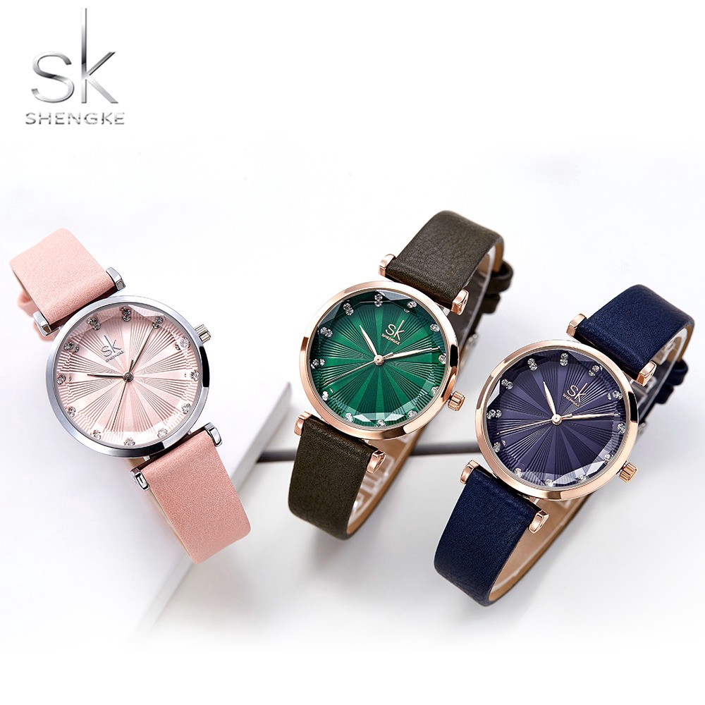 Đồng hồ đeo tay SHENGKE mặt đồng hồ khắc chữ thời trang sang trọng cho nữ