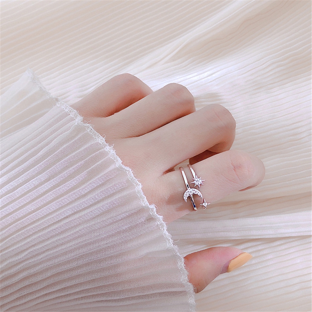 Nhẫn mở hình mặt trăng và ngôi sao thời trang xinh xắn cho nữ