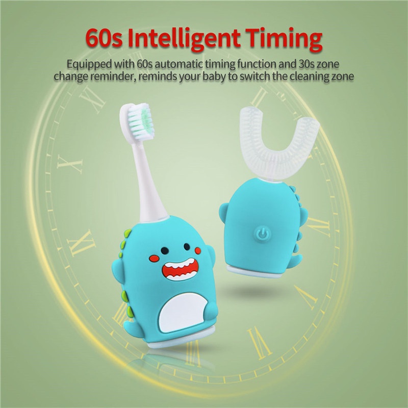 Bàn chải đánh răng CkeyiN silicon thông minh hình chữ U sử dụng điện cho bé siêu âm tự động mô hình khủng long DC142A