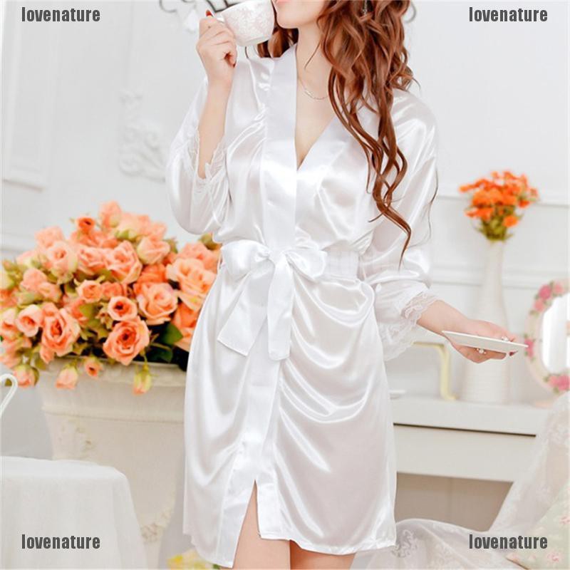 Áo choàng ngủ vải satin lụa giả kèm quần lót gợi cảm cho nữ | BigBuy360 - bigbuy360.vn